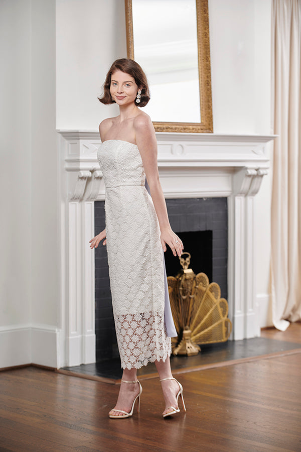 Jacqueline Strapless Little White Rehearsal and Casual Wedding Dress