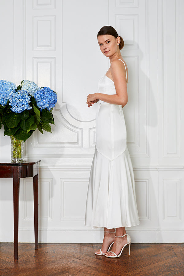 white midi wedding reception dress in 1930s style