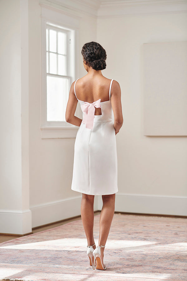 Jocelyn Backless White Bridal Shower & Rehearsal Dinner Dress with