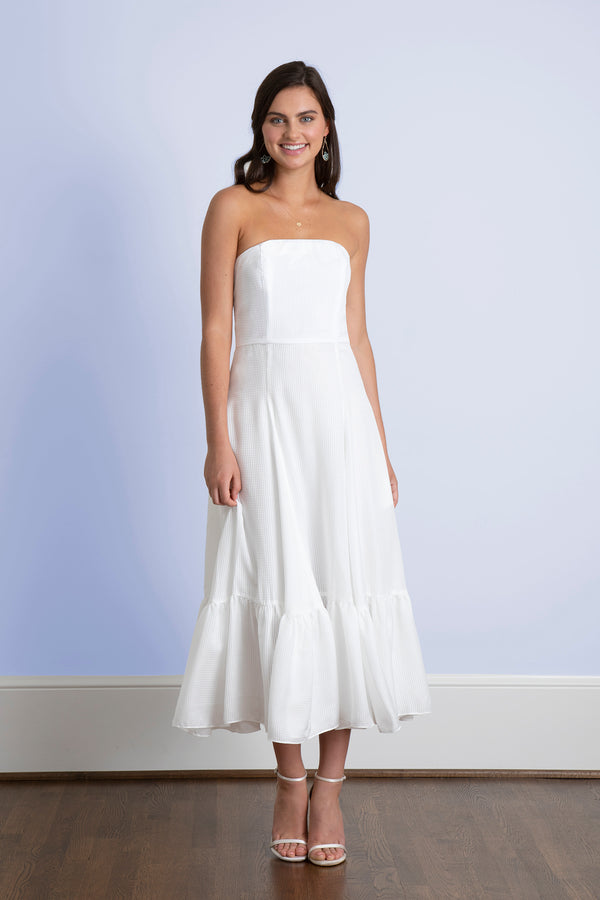 Ivie Strapless Tea Length Little White Dress & Bridal Shower Dress 2 / White