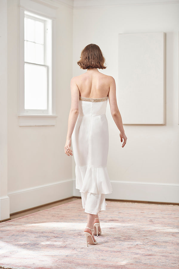 Jane Summers Joelle White Beaded Tea Length Mermaid Wedding Rehearsal Dinner Dress 2 / Off White with Beading , female , adult Jane Summers Joelle White Beaded Tea Length Mermaid Wedding Rehearsal Dinner Dress 2 / Off White with Beading , female , adult
