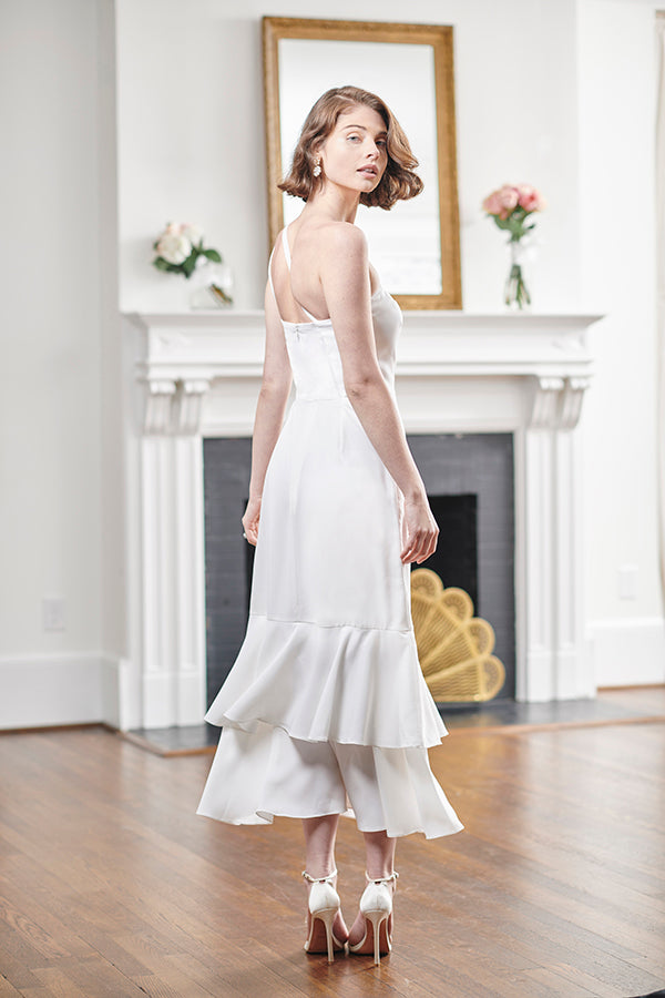 rehearsal dinner dresses for bridesmaid Jane Summers Reid Simple White Tea Length Mermaid Rehearsal Dinner and Wedding Dress 8 / Classic White , female , adult