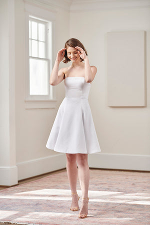Jacqueline Strapless Little White Rehearsal and Casual Wedding Dress 8 / White
