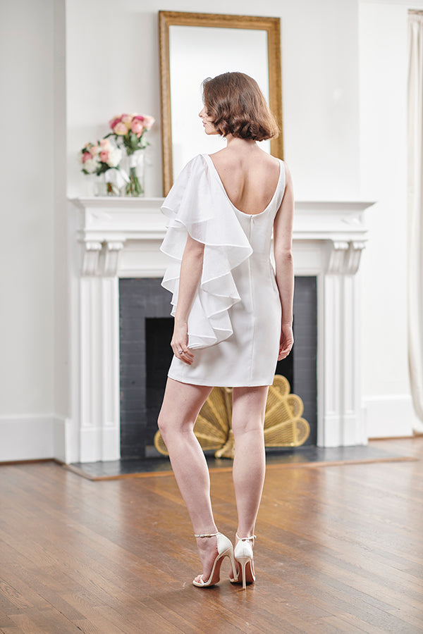 Jane Summers Short White Rehearsal Dinner & Wedding Dress with A Stylish Flounce 8 / Black , Female , Adult Jane Summers Short White Rehearsal Dinner & Wedding Dress with A Stylish Flounce 8 / Black , Female , Adult