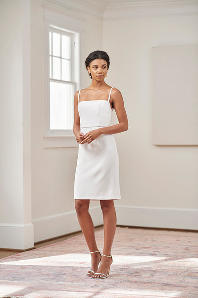 Jocelyn Backless White Bridal Shower And Rehearsal Dinner Dress With Rib
