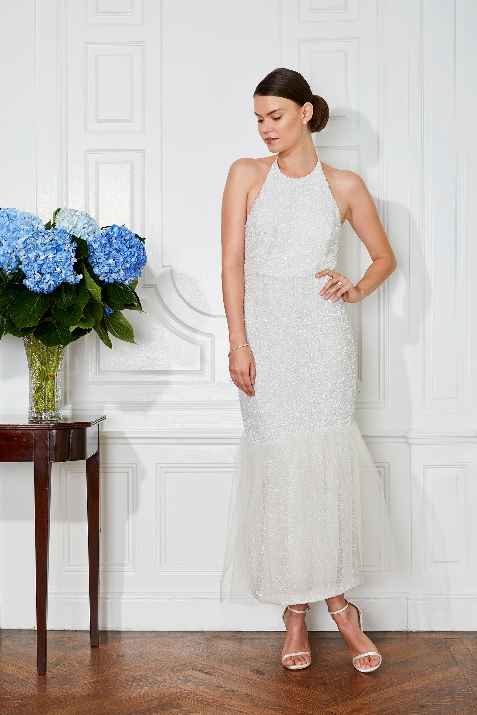 White sequin reception dress 2025